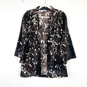 Tuckernuck Womens Open Front Coat Jacket Size M Faux Animal Fur Print Maximalist